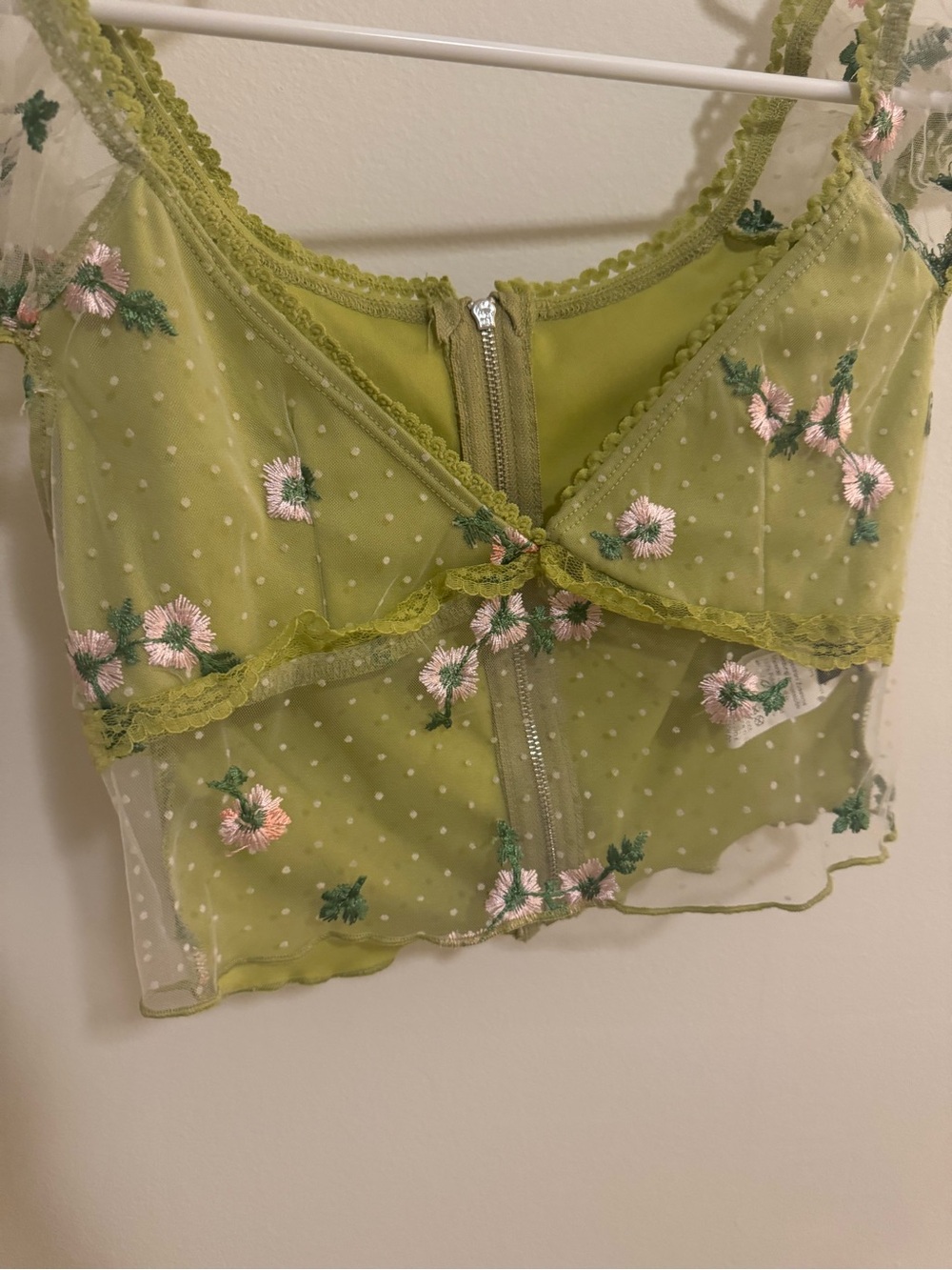 Shein Cotagge Fairy Whimsical Green Floral Mesh Crop Top - Picture 4 of 6